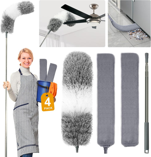 4 Pcs Dusters for Cleaning, 2 in 1 Microfiber Dusters and Retractable Gap Dust Cleaner with 1 Microfiber Dusting Cloths Long Handle 30-100 Inches ...